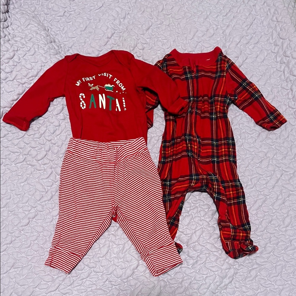 Red Plaid and Striped Kids One Piece Set